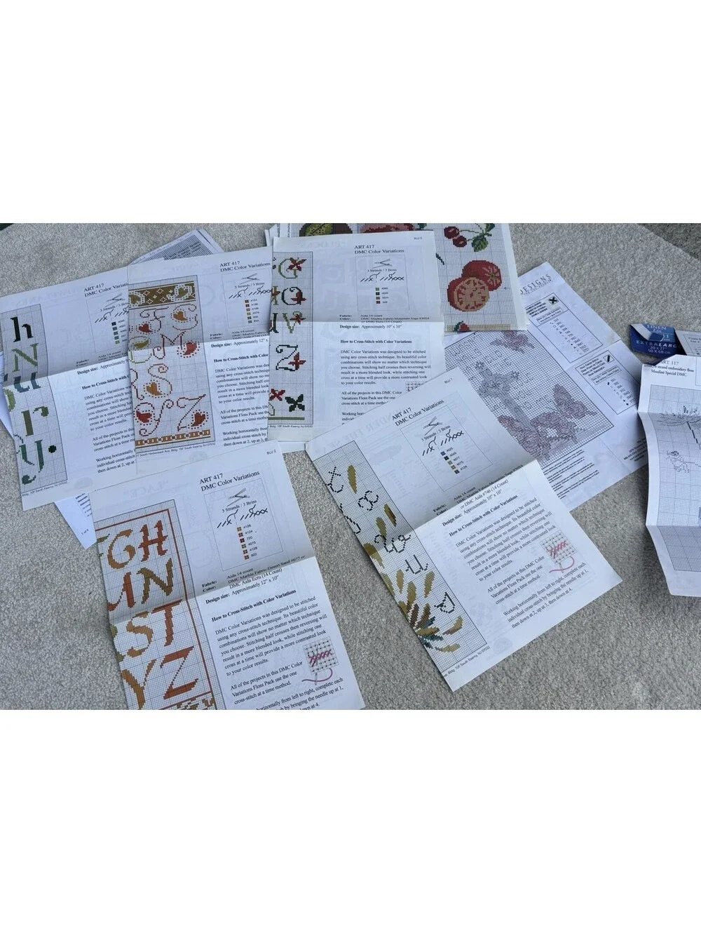 Lot Of Paper Cross Stitch Patterns Alphabets, Sea Shells, Flowers